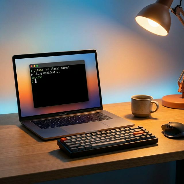 Developer laptop running Ollama in terminal